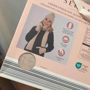 Serra Cream Knit Hat, Glove, and Scarf Set